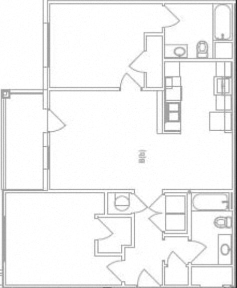 Floor plan for 2 beds, 2 baths, 999 sqft
